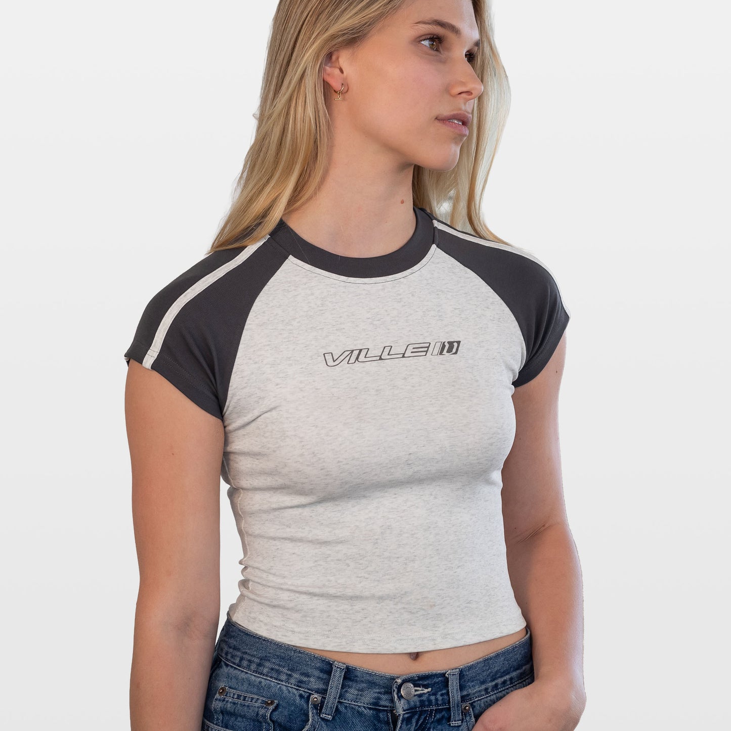 Penny Raglan Mini Tee - Flower Grey